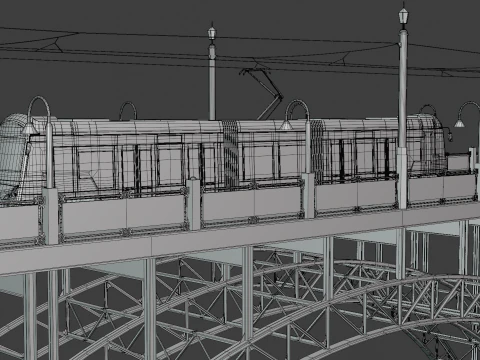 Bridge with Warsaw tram 3D Model
