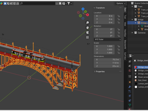 Bridge with Warsaw tram 3D Model
