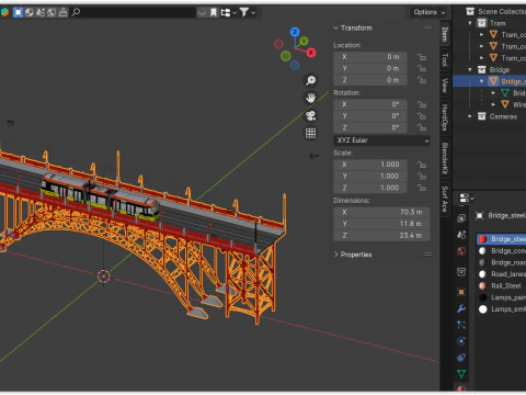 Bridge with Warsaw tram 3D Model