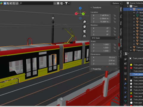 Bridge with Warsaw tram 3D Model