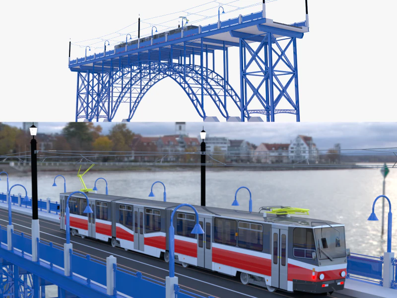 Bridge with KT8D5 tram 3D Model .c4d .max .obj .3ds .fbx .stl .blend 