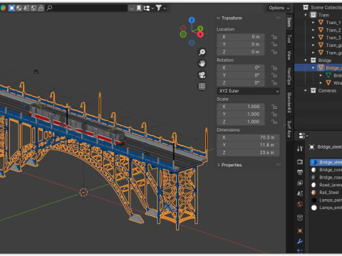Bridge with KT8D5 tram 3D Model