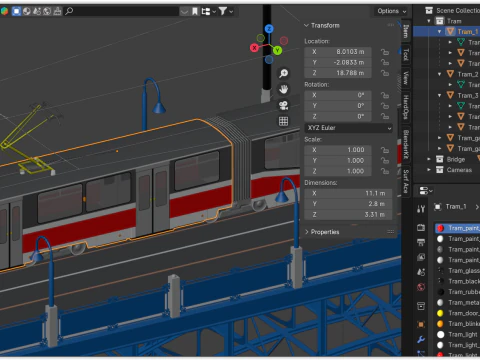 Bridge with KT8D5 tram 3D Model