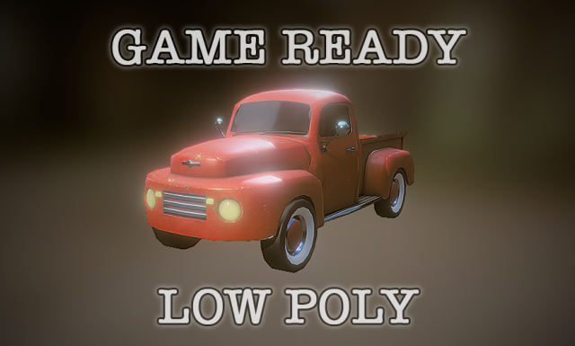 old pickup truck low poly game ready 3D Model .c4d .max .obj .3ds .fbx .stl .blend 