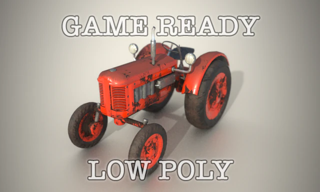 old tractor low poly game ready 3D Model .c4d .max .obj .3ds .fbx .stl .blend 