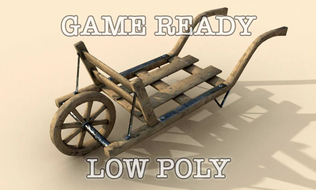 old wheel barrow low poly game ready 3D Model .c4d .max .obj .3ds .fbx .stl .blend