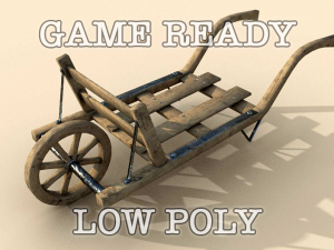 old wheel barrow low poly game ready 3D Model
