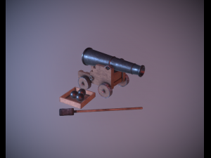 shooting old cannon low poly game ready 3D Модель