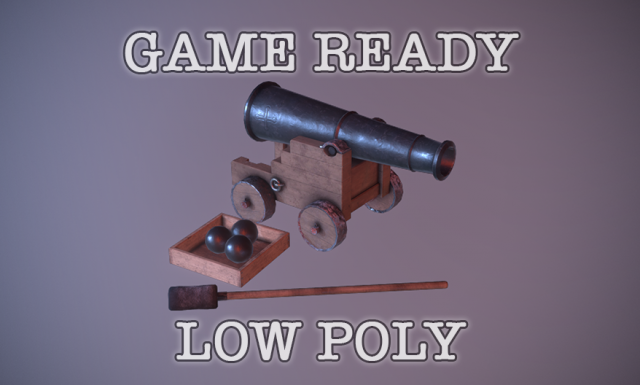 shooting old cannon low poly game ready 3D Модель .c4d .max .obj .3ds .fbx .stl .blend 