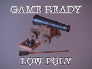shooting old cannon low poly game ready 3D Model