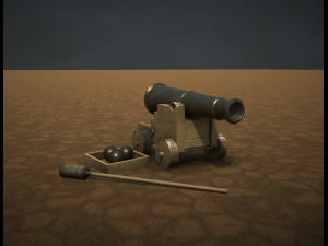 shooting old cannon low poly game ready 3D Модель