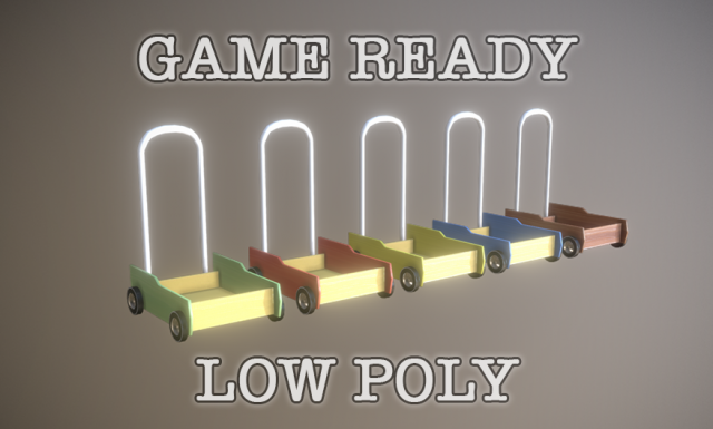 pushing cart toy low poly game ready Model 3D .c4d .max .obj .3ds .fbx .stl .blend 