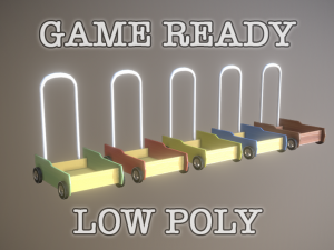 pushing cart toy low poly game ready 3D Model