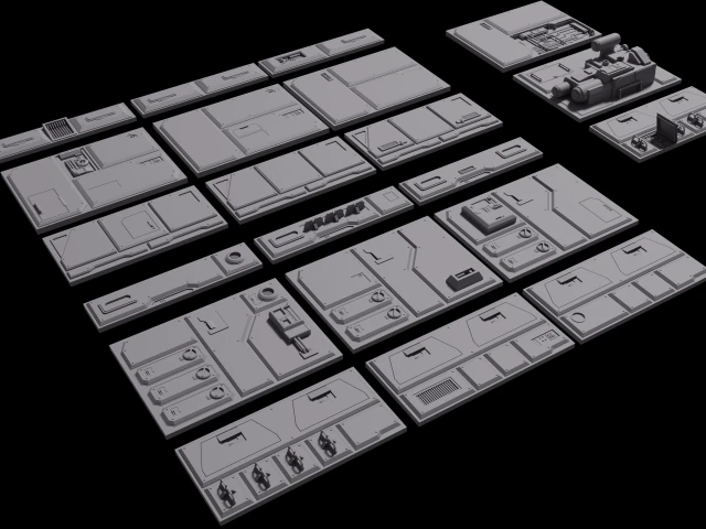 sci-fi wall and floor panels kit - 21 parts kitbash 3D Model .c4d .max .obj .3ds .fbx .stl .blend 