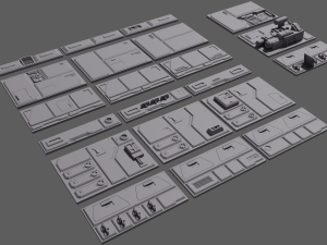 sci-fi wall and floor panels kit - 21 parts kitbash Modèle 3D
