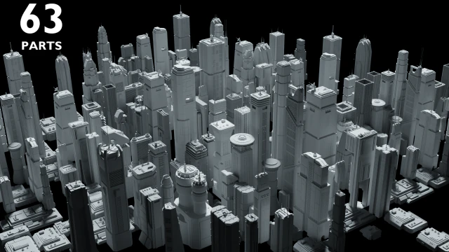 sci-fi buildings and skycrapers - 63 models kitbash 3D Model .c4d .max .obj .3ds .fbx .stl .blend 