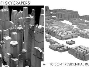 sci-fi buildings and skycrapers - 63 models kitbash 3D Model