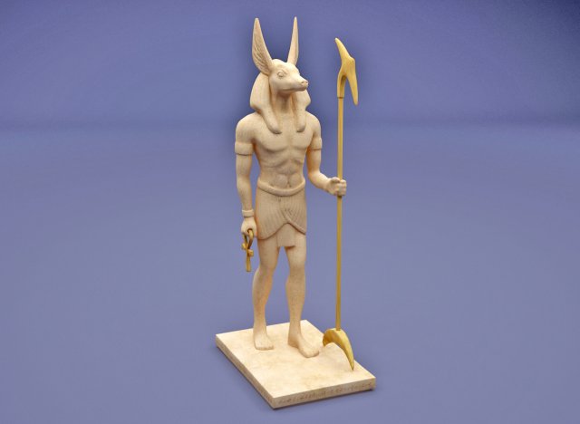anubis with head of jackal holding an ankh and a was-sceptre Model do druku 3D .c4d .max .obj .3ds .fbx .stl .blend 