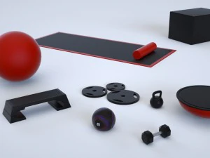 gym equipment collection 47 pieces 3D Model