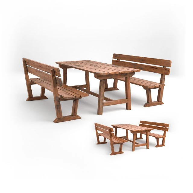 wood seating set with new and old textures 3D Model .c4d .max .obj .3ds .fbx .stl .blend