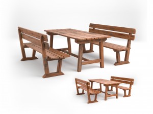 wood seating set with new and old textures 3D Model