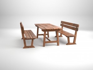 wood seating set with new and old textures 3D Model