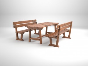 wood seating set with new and old textures 3D Model