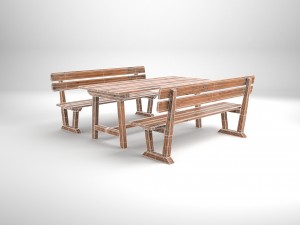 wood seating set with new and old textures 3D Model