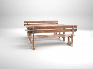 wood seating set with new and old textures 3D Model