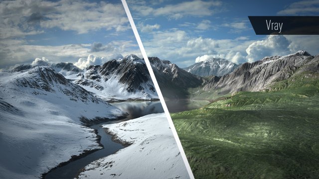 mountain lake with summer and winter textures 3D Model .c4d .max .obj .3ds .fbx .stl .blend 