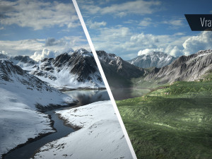 mountain lake with summer and winter textures 3D 模型