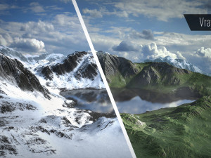mountain lake with summer and winter textures 3D Model