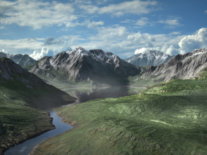 mountain lake with summer and winter textures 3D Model