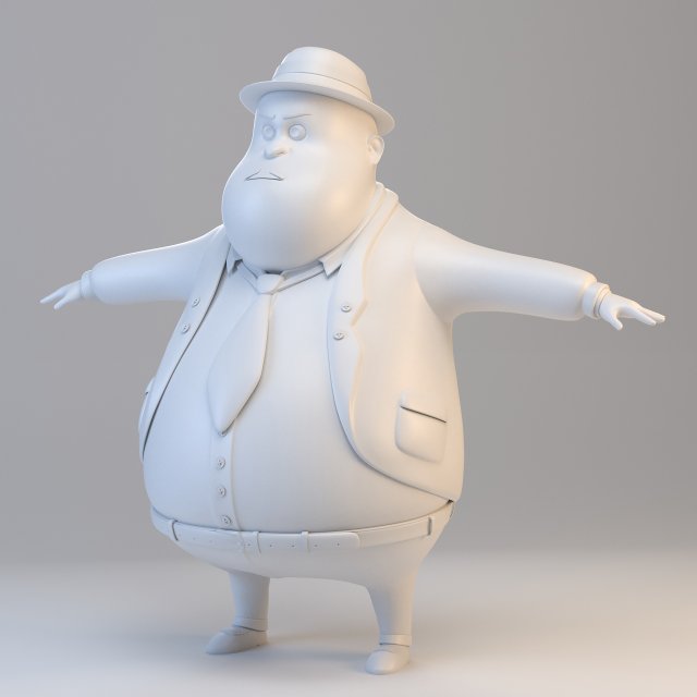 cartoon fat inspector 3D Model .c4d .max .obj .3ds .fbx .stl .blend 