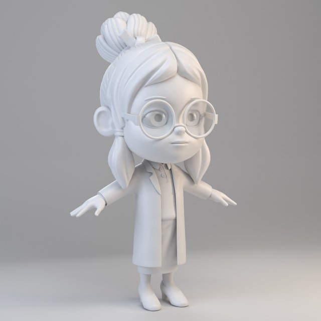 cartoon scientist girl Model 3D .c4d .max .obj .3ds .fbx .stl .blend 