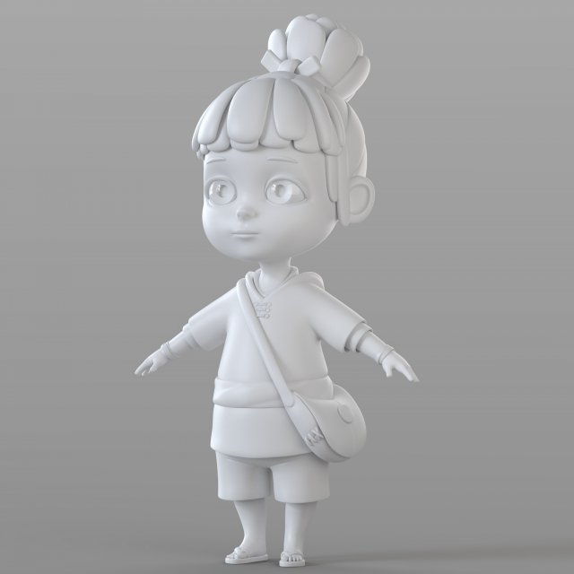 cartoon villager girl 3D Model .c4d .max .obj .3ds .fbx .stl .blend 