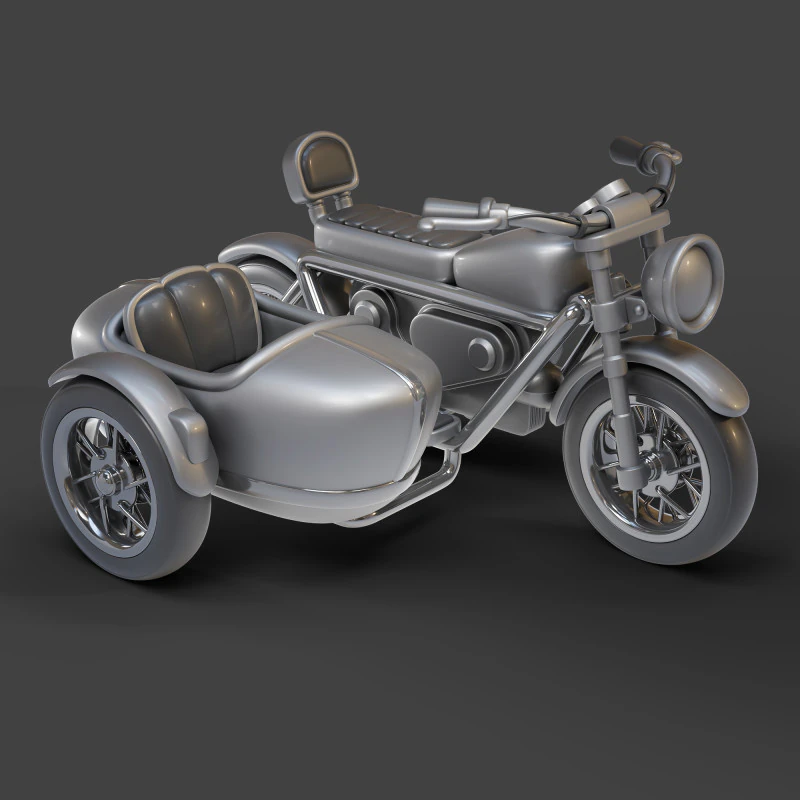 Cartoon Motorcycle With Sidecar 01 3D Model .c4d .max .obj .3ds .fbx .stl .blend 