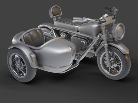 Cartoon Motorcycle With Sidecar 01 3D Model