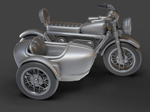 Cartoon Motorcycle With Sidecar 01 3D Model