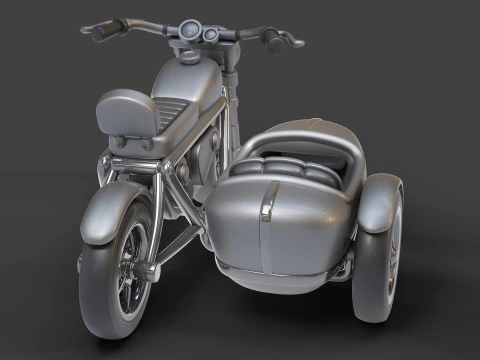 Cartoon Motorcycle With Sidecar 01 3D Model