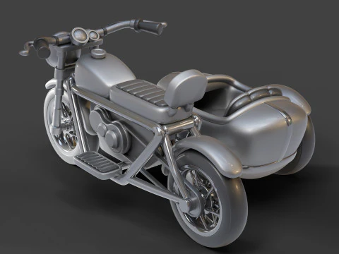 Cartoon Motorcycle With Sidecar 01 3D Model