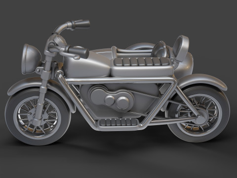 Cartoon Motorcycle With Sidecar 01 3Dモデル