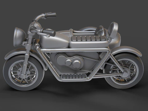 Cartoon Motorcycle With Sidecar 01 3D Model