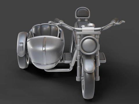 Cartoon Motorcycle With Sidecar 01 3D Model