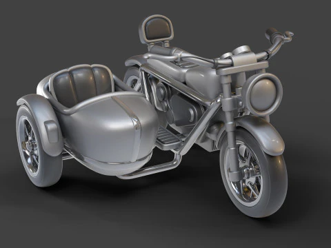 Cartoon Motorcycle With Sidecar 01 3D Model