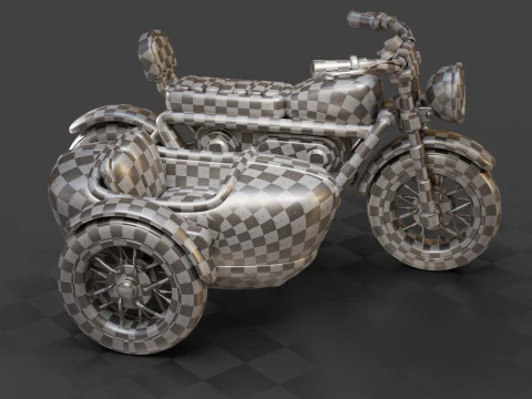Cartoon Motorcycle With Sidecar 01 3D Model