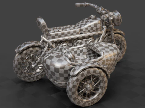 Cartoon Motorcycle With Sidecar 01 3D Model