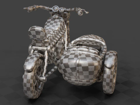 Cartoon Motorcycle With Sidecar 01 3D Model