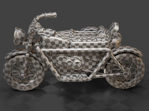 Cartoon Motorcycle With Sidecar 01 3D Model