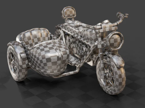 Cartoon Motorcycle With Sidecar 01 3D Model
